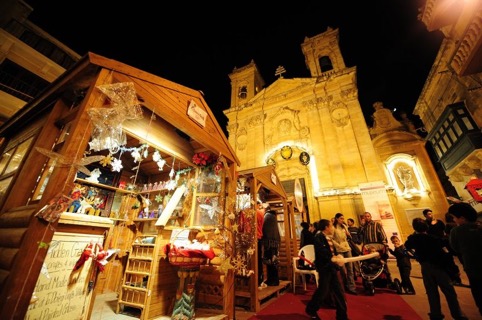 Bustling Christmas market at St. George's Square, Gozo
