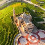 aerial shot ta' pinu basilica in gozo